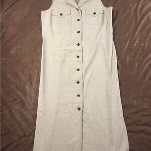 Talbots Sleeveless Button-Front Cream Midi Dress